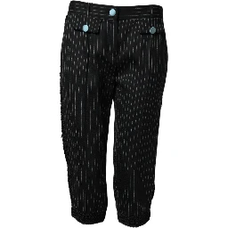 Black Wool Stripes Cropped Trouser Pants