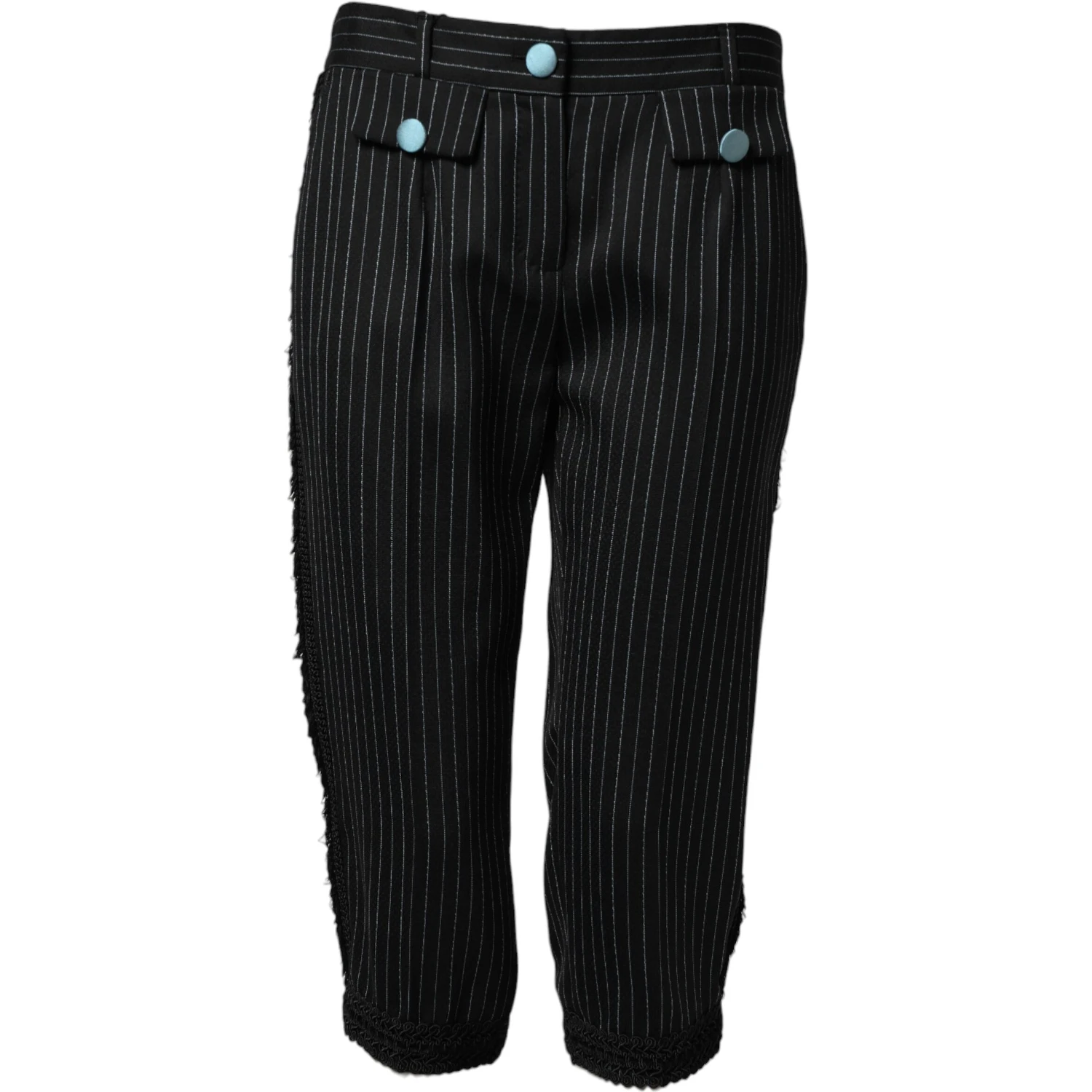 Black Wool Stripes Cropped Trouser Pants