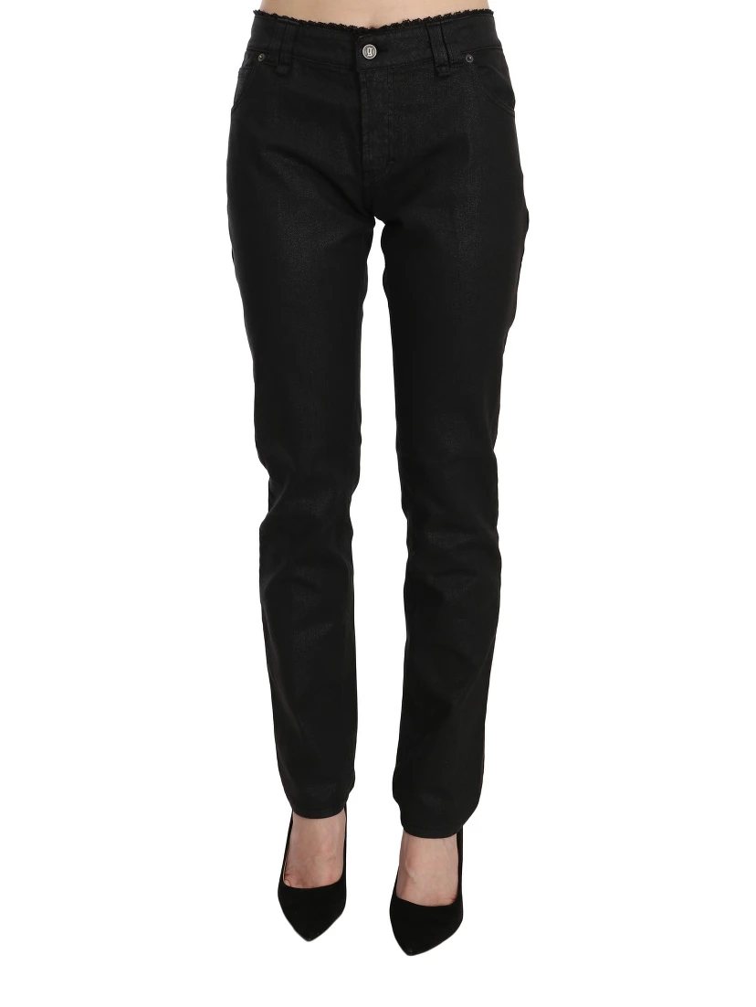 Black Mid Waist Skinny Cotton Casual Denim Jeans