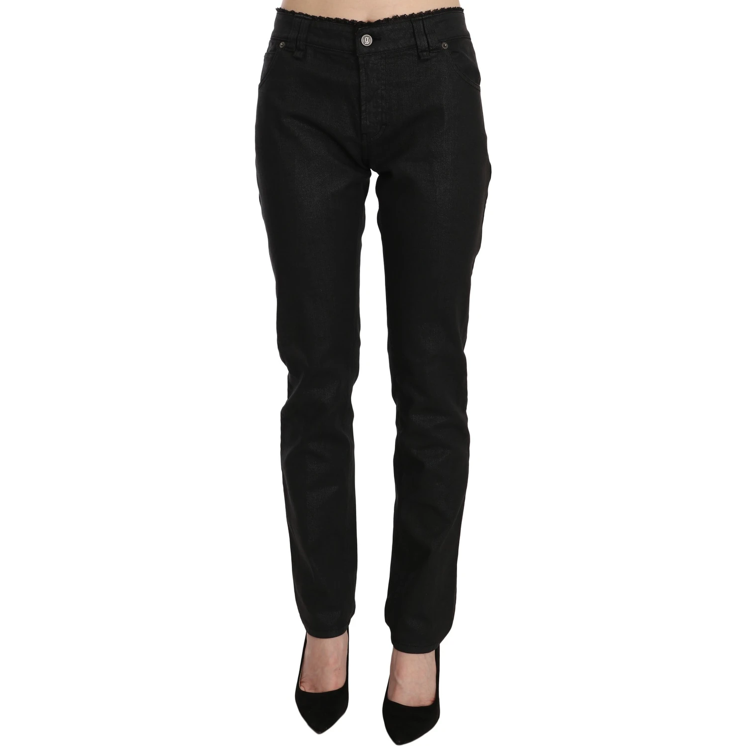 Black Mid Waist Skinny Cotton Casual Denim Jeans