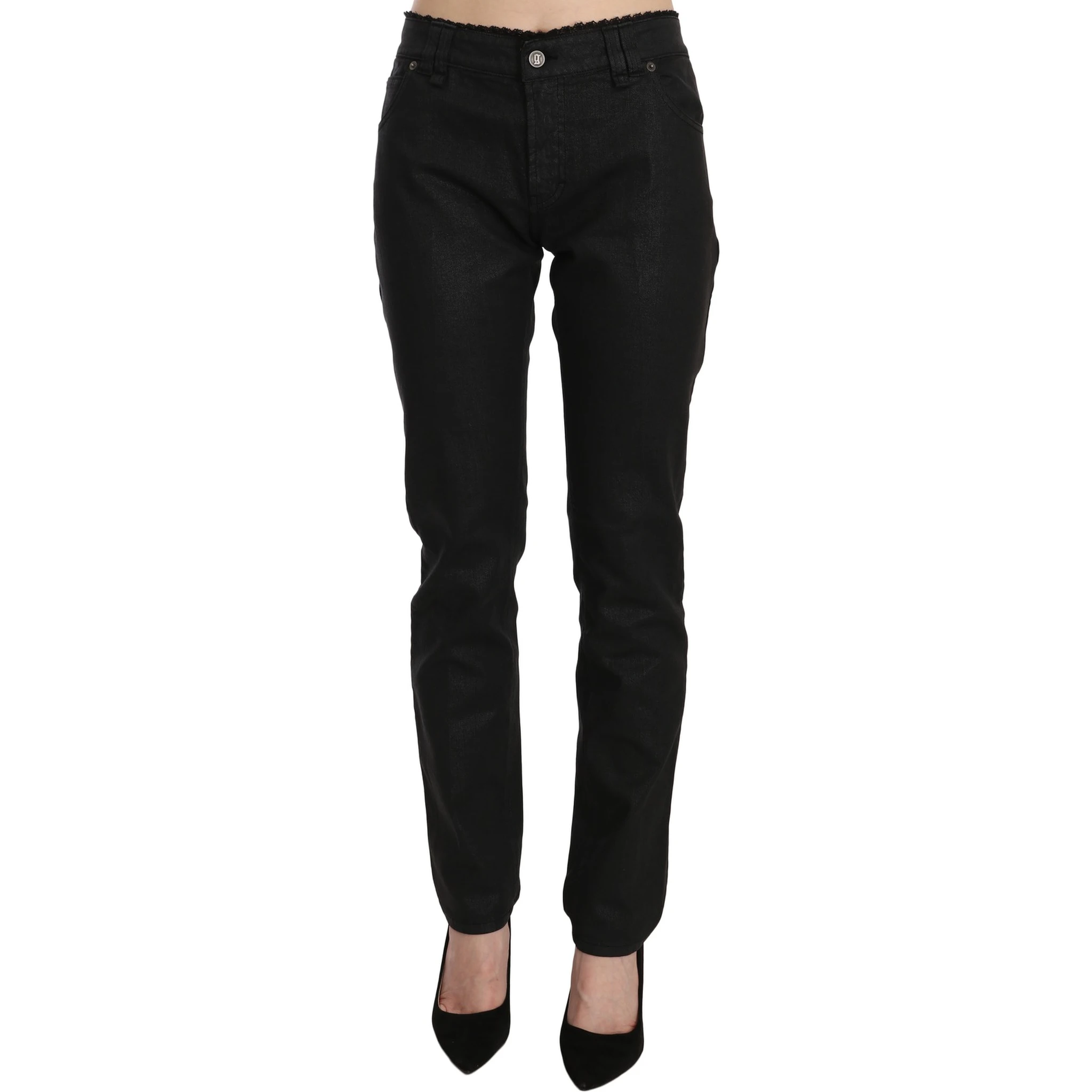 Black Mid Waist Skinny Cotton Casual Denim Jeans