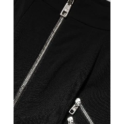 Black Polyester Zipper High Waist Mini Skirt