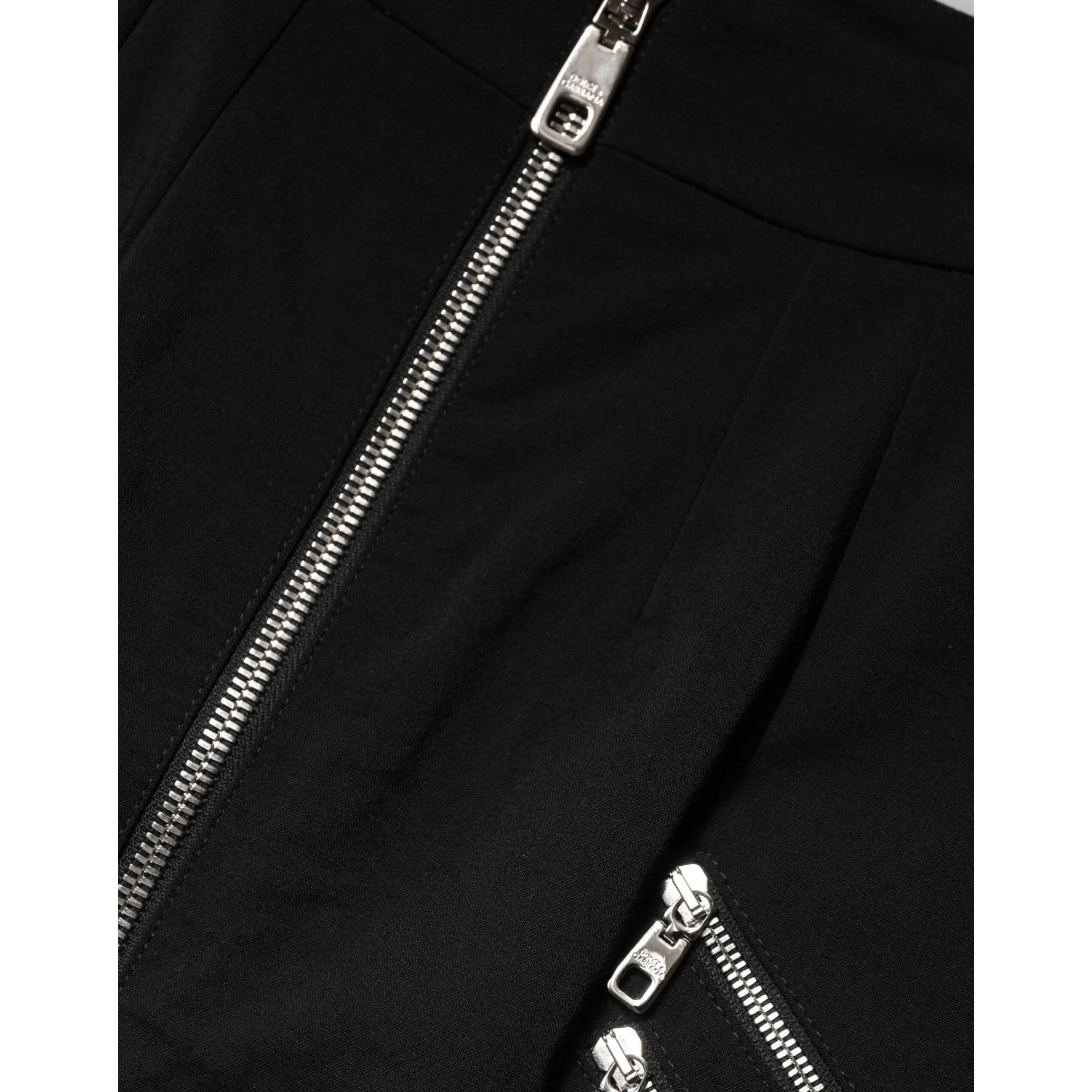 Black Polyester Zipper High Waist Mini Skirt