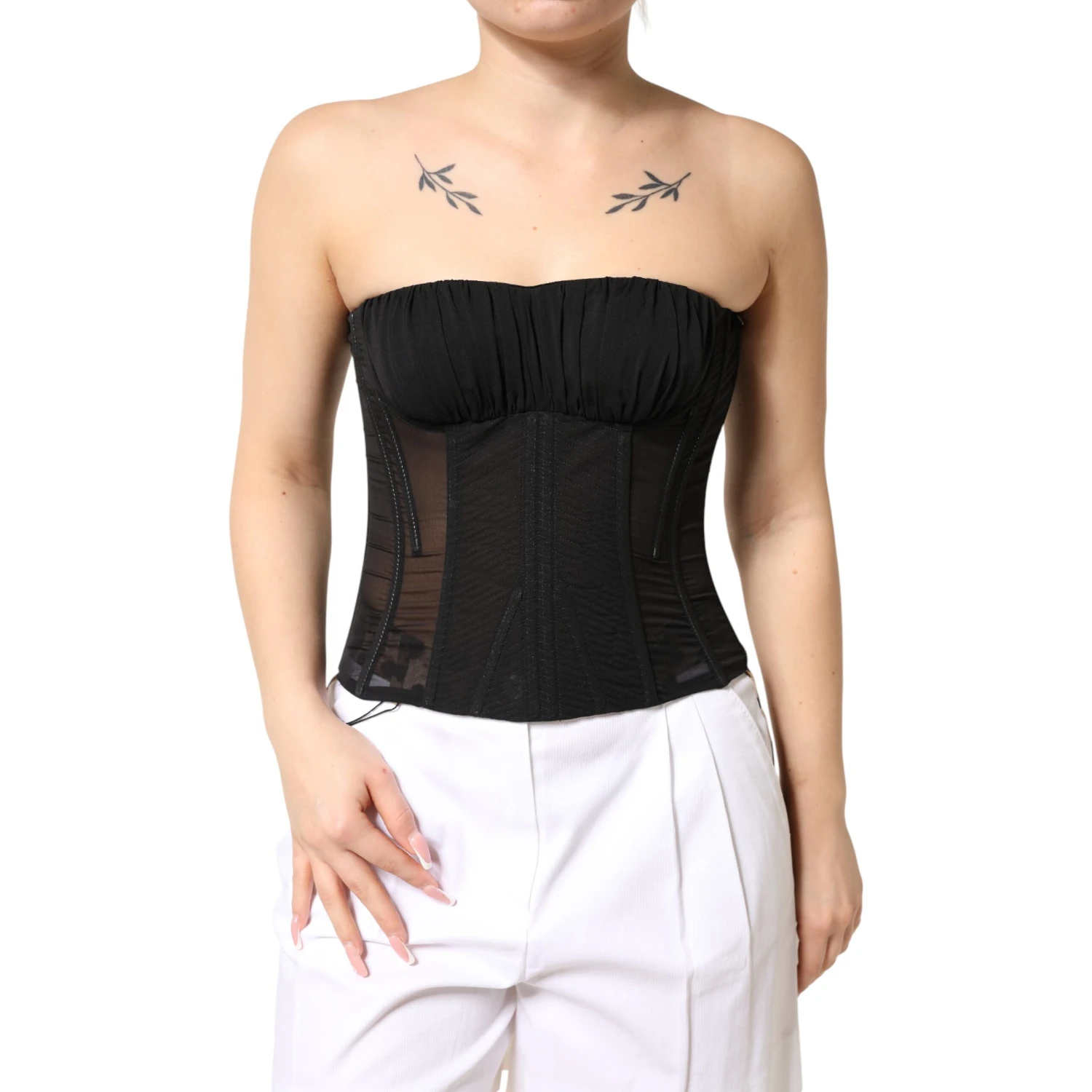 Black Silk Lace Bustier Corset Strapless Top