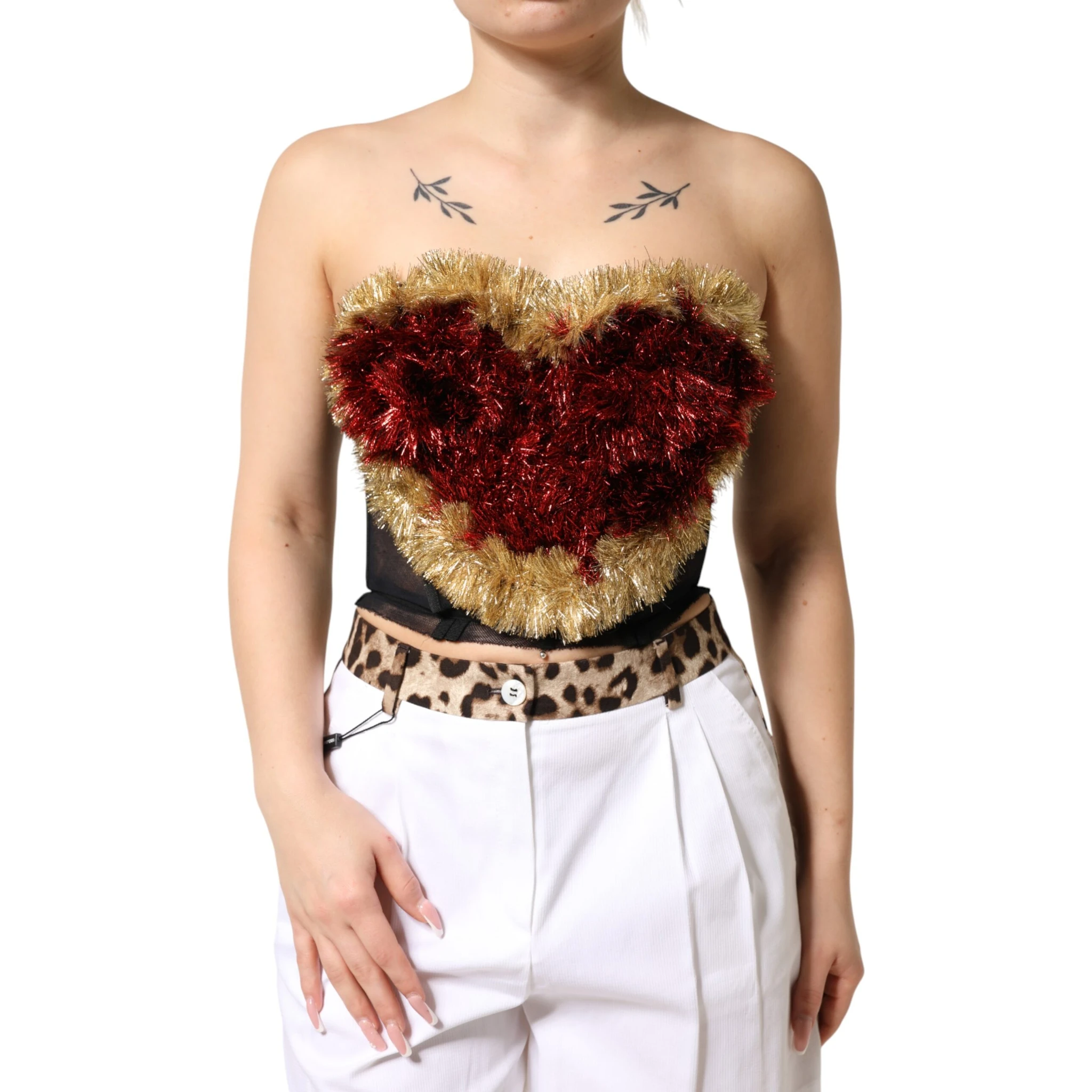 Black Gold Heart Bustier Corset Tinsel Top