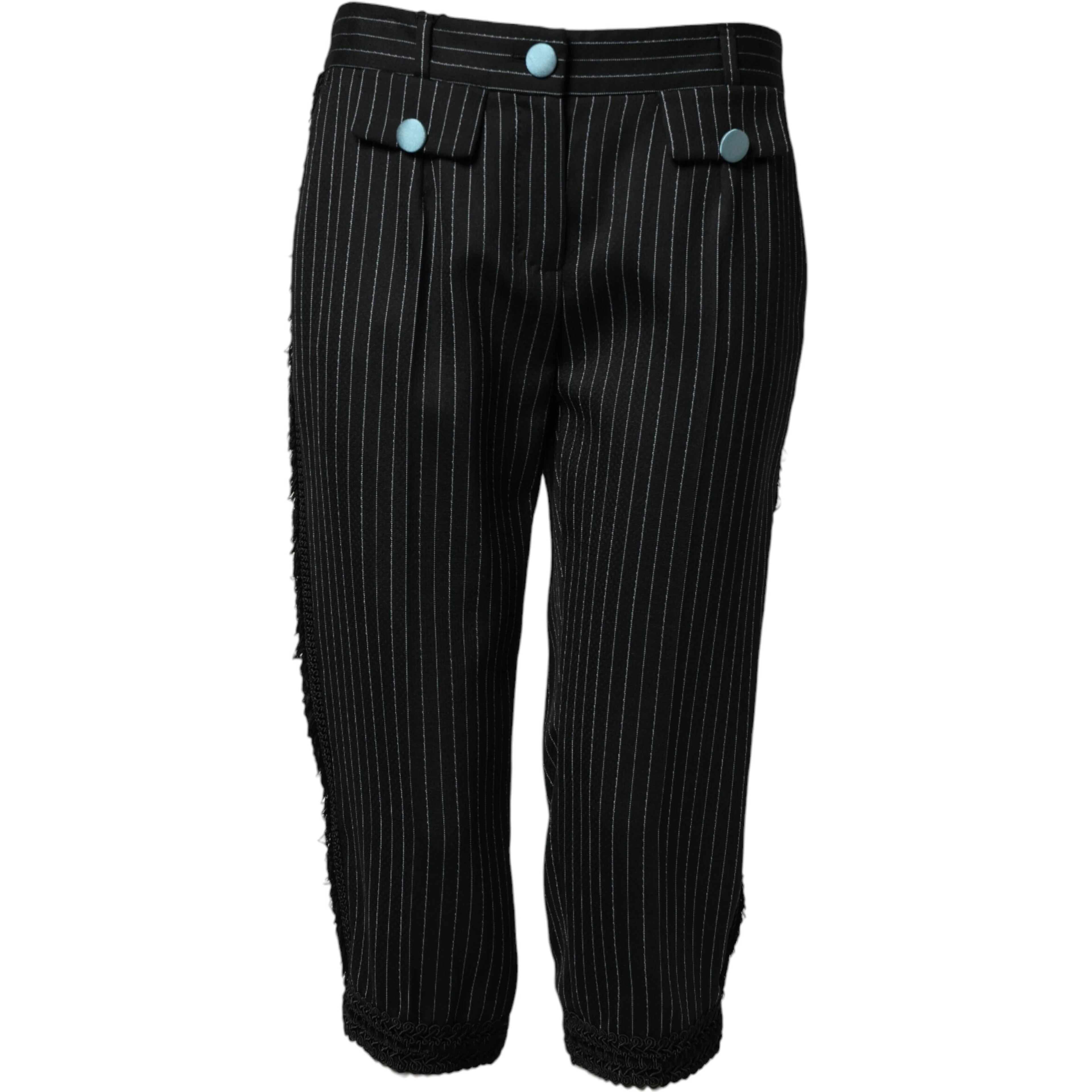 Black Wool Stripes Cropped Trouser Pants