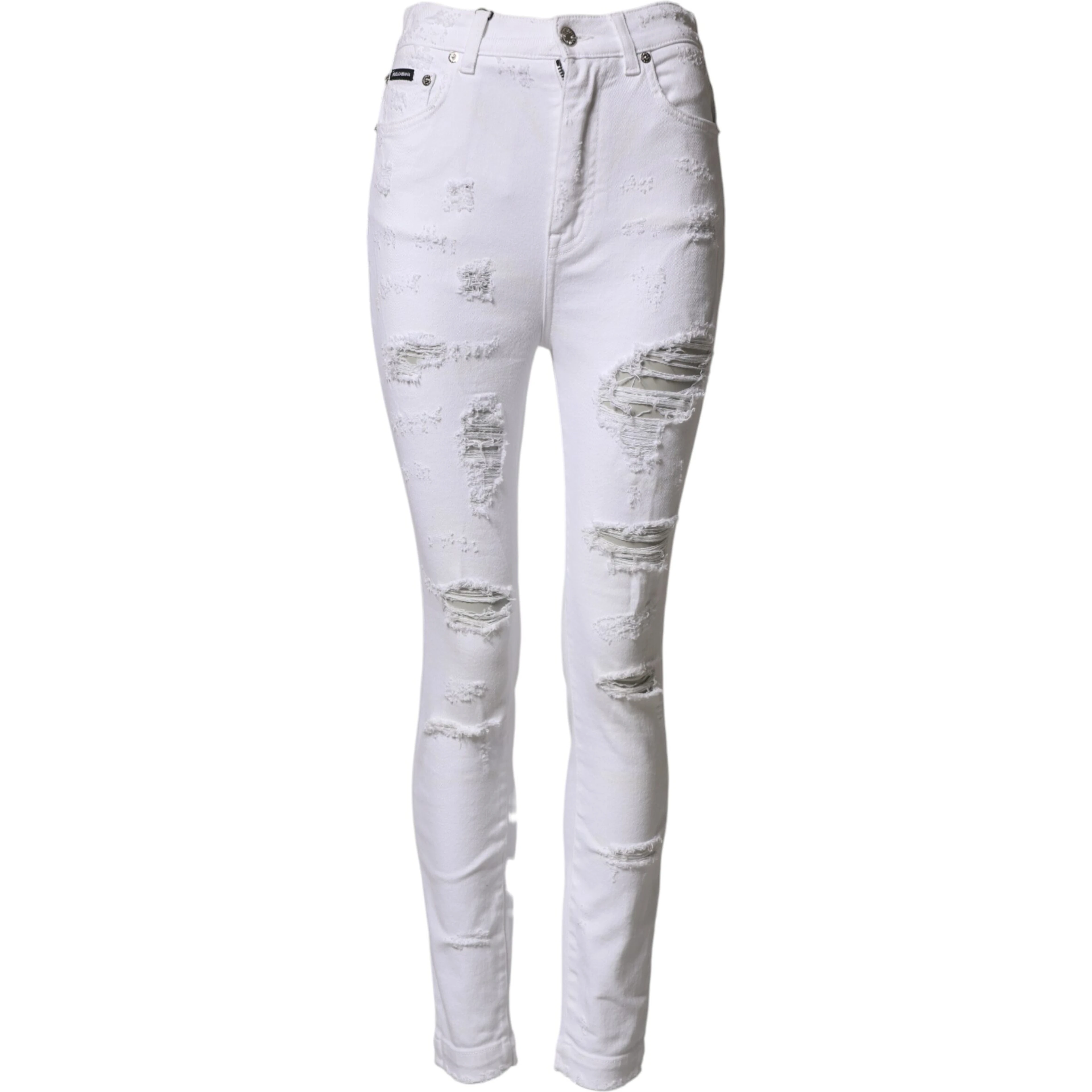 White Distressed High Waist Denim Jeans
