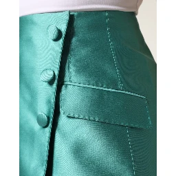 Green Polyester Button High Waist Mini Skirt