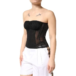Black Silk Lace Bustier Corset Strapless Top