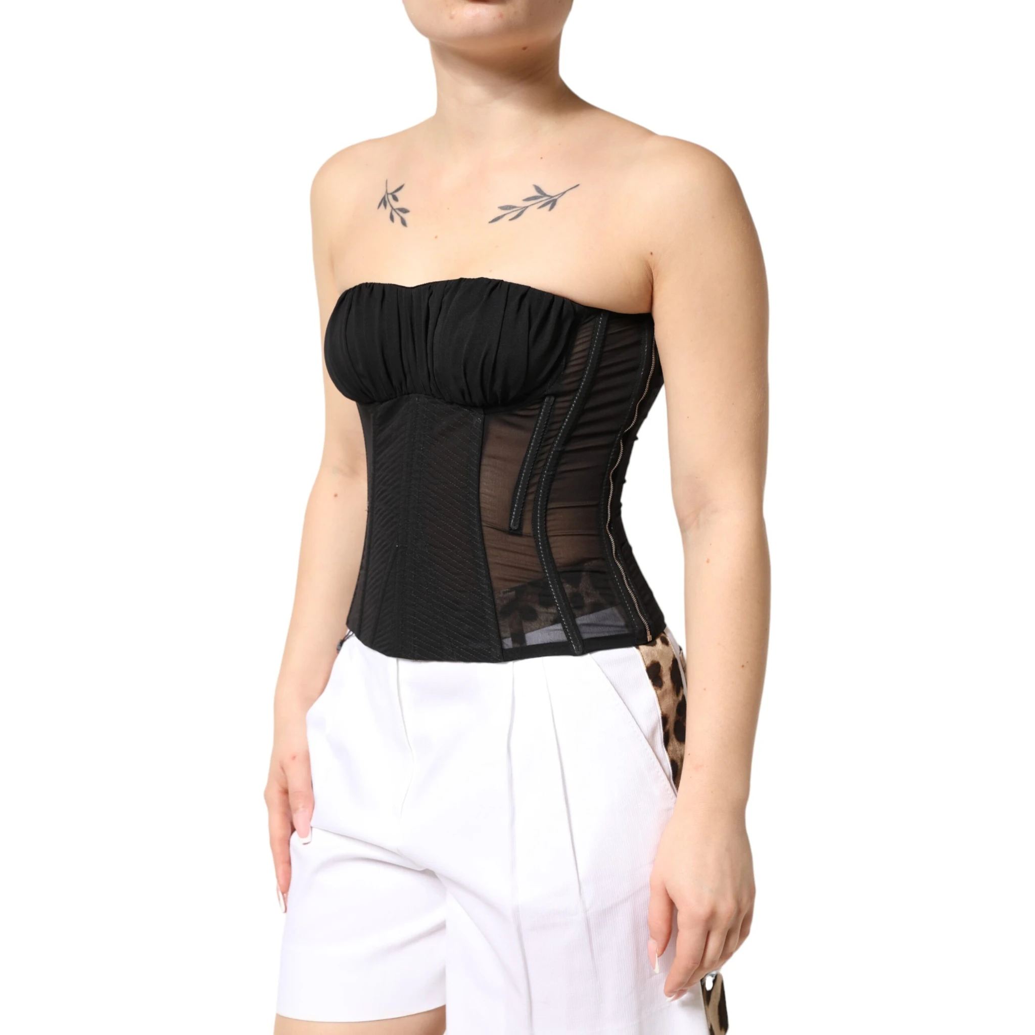 Black Silk Lace Bustier Corset Strapless Top