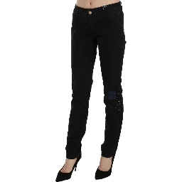 Black Low Waist White Paint Skinny Denim Pants Jeans