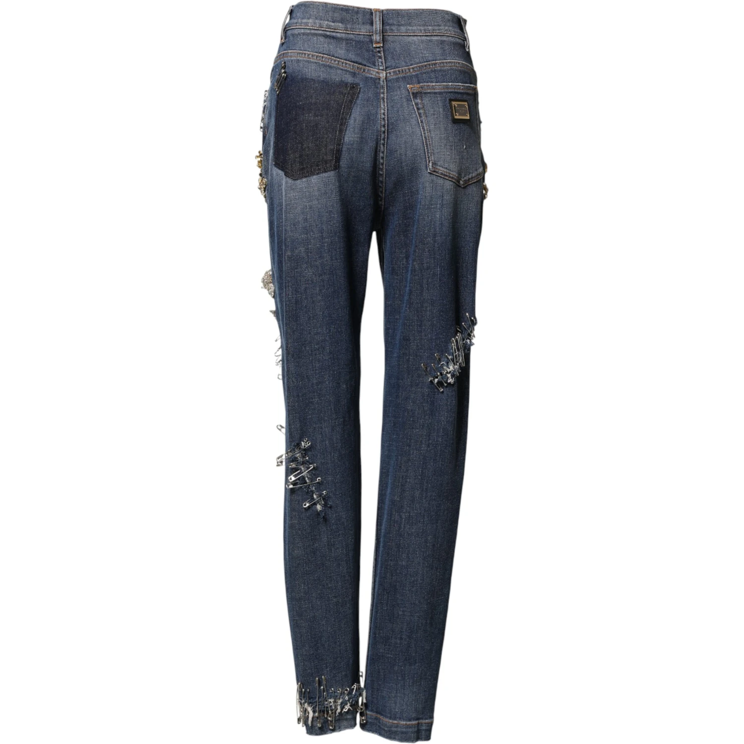 Blue Cotton Rhinestone Embellish Denim Jeans
