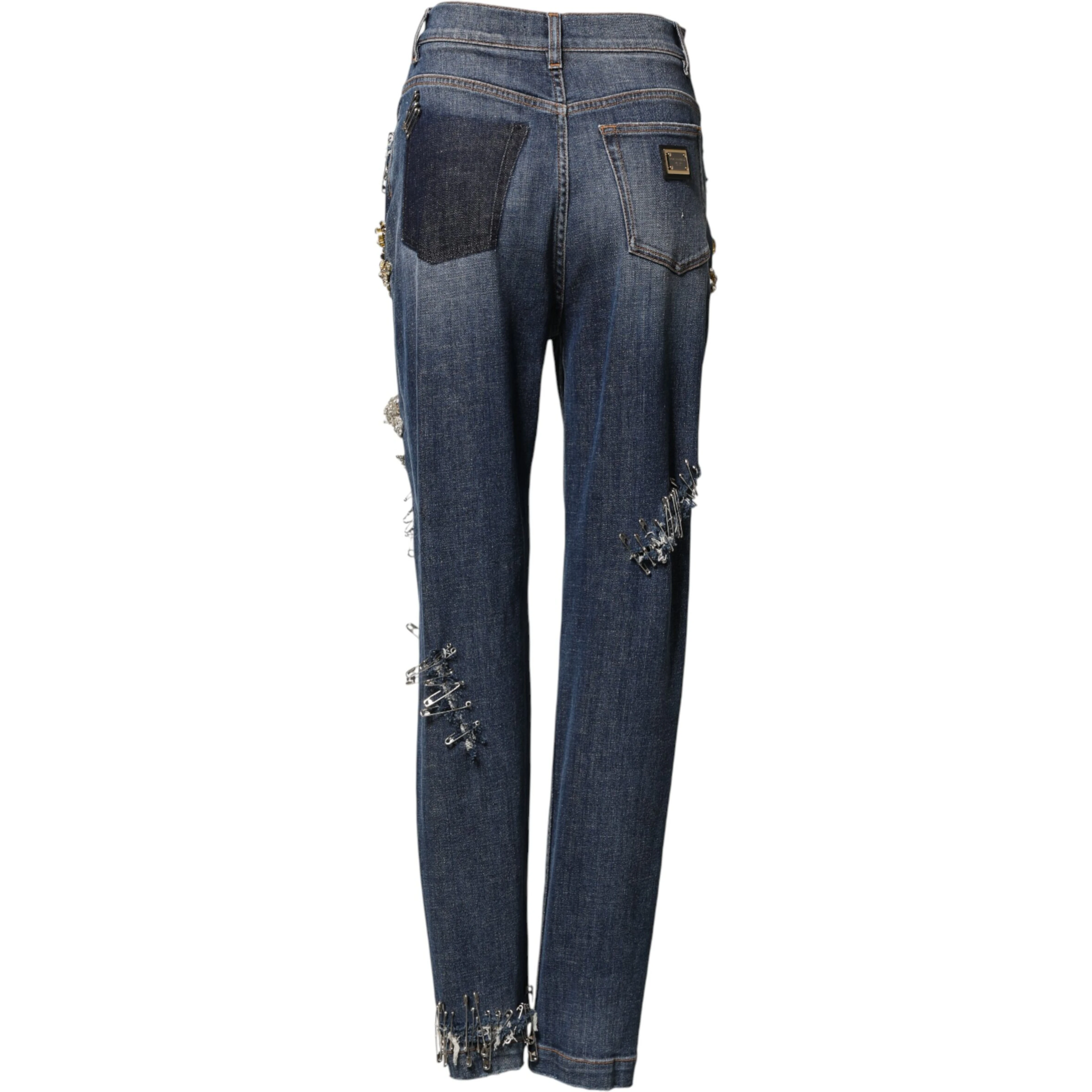 Blue Cotton Rhinestone Embellish Denim Jeans