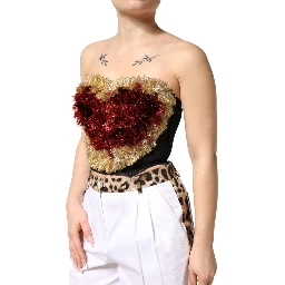 Black Gold Heart Bustier Corset Tinsel Top