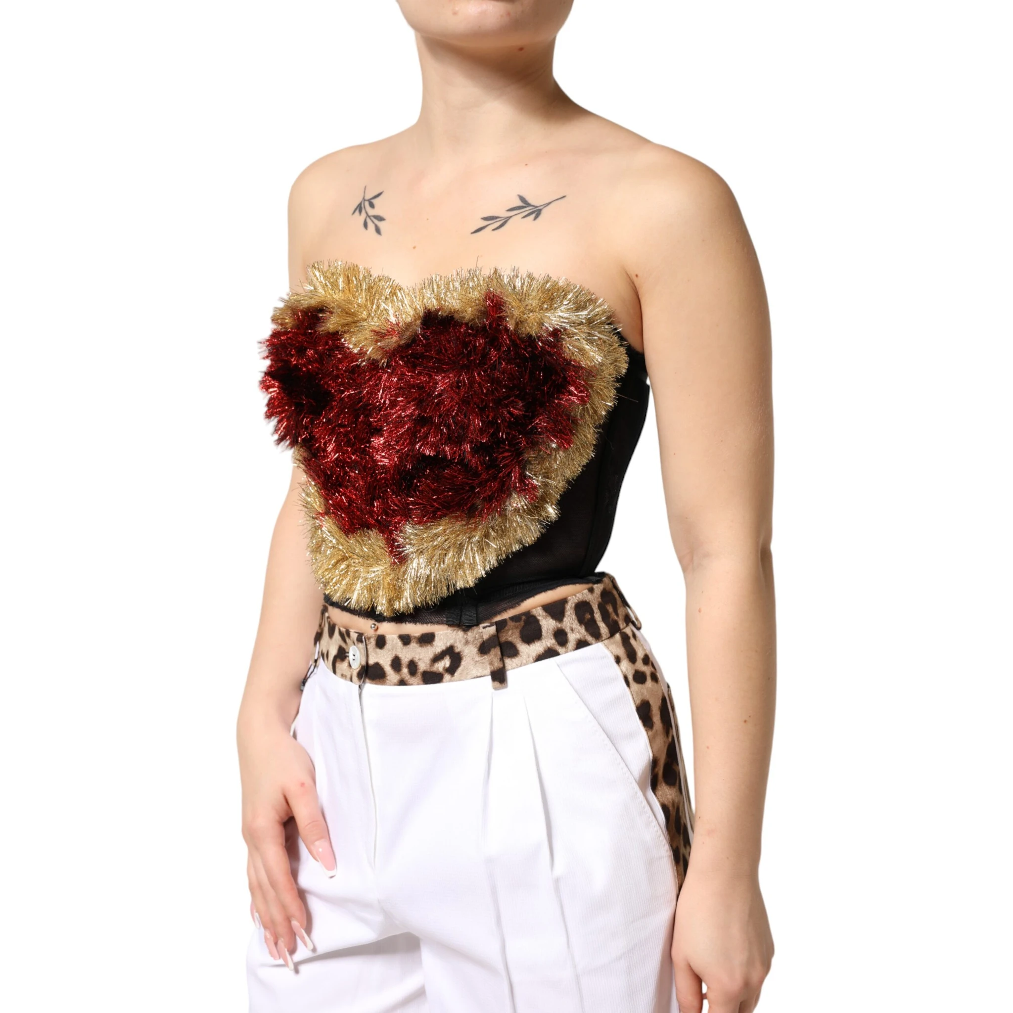 Black Gold Heart Bustier Corset Tinsel Top