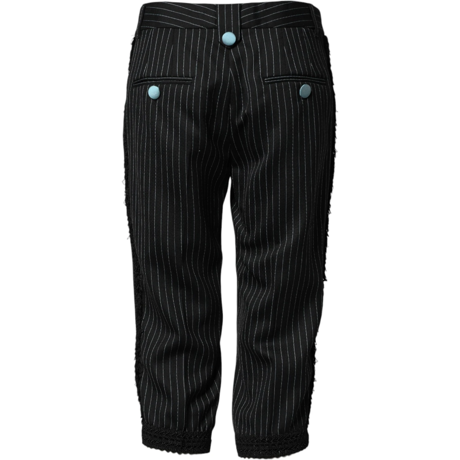 Black Wool Stripes Cropped Trouser Pants