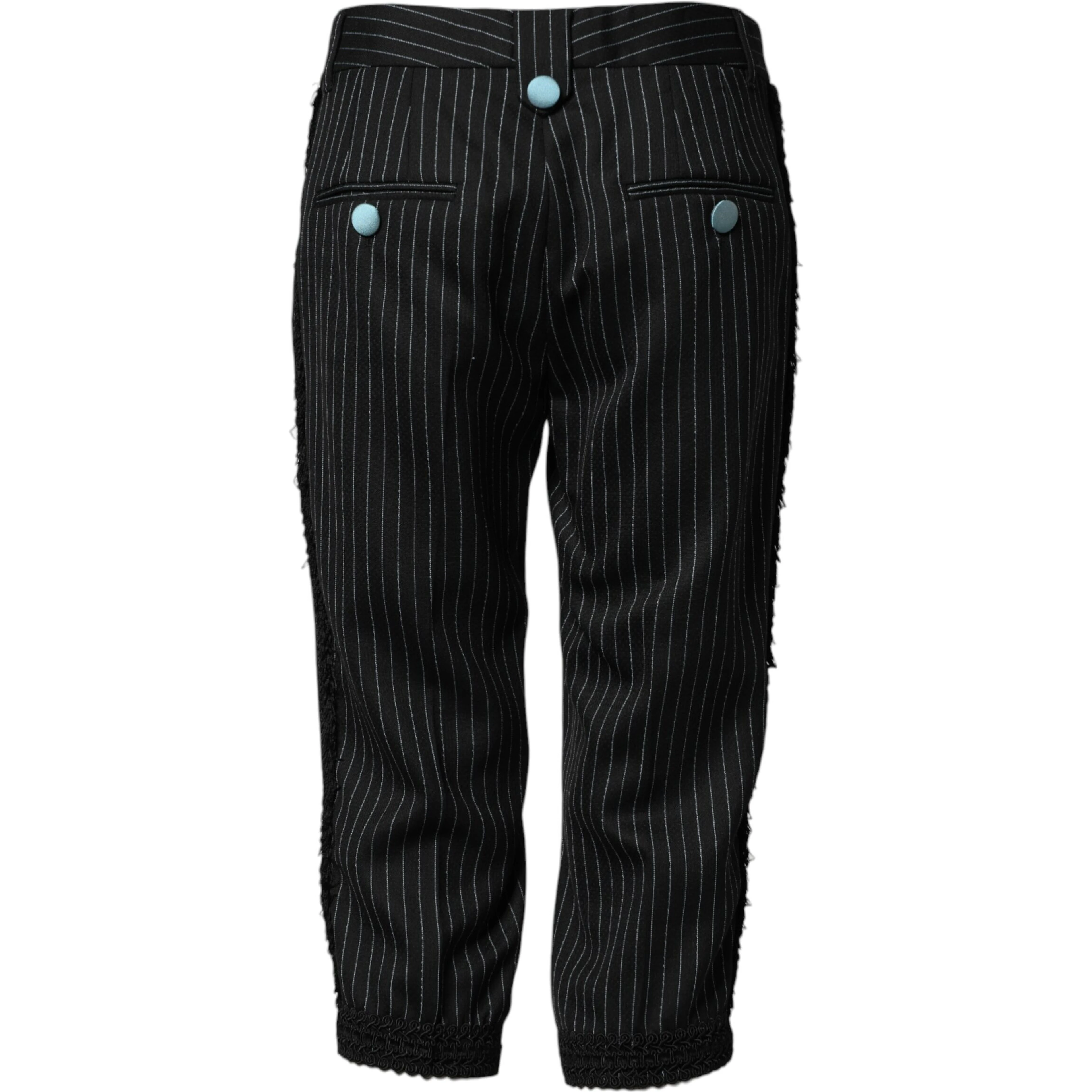Black Wool Stripes Cropped Trouser Pants