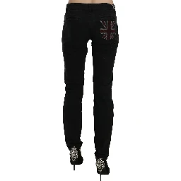 Black Low Waist White Paint Skinny Denim Pants Jeans