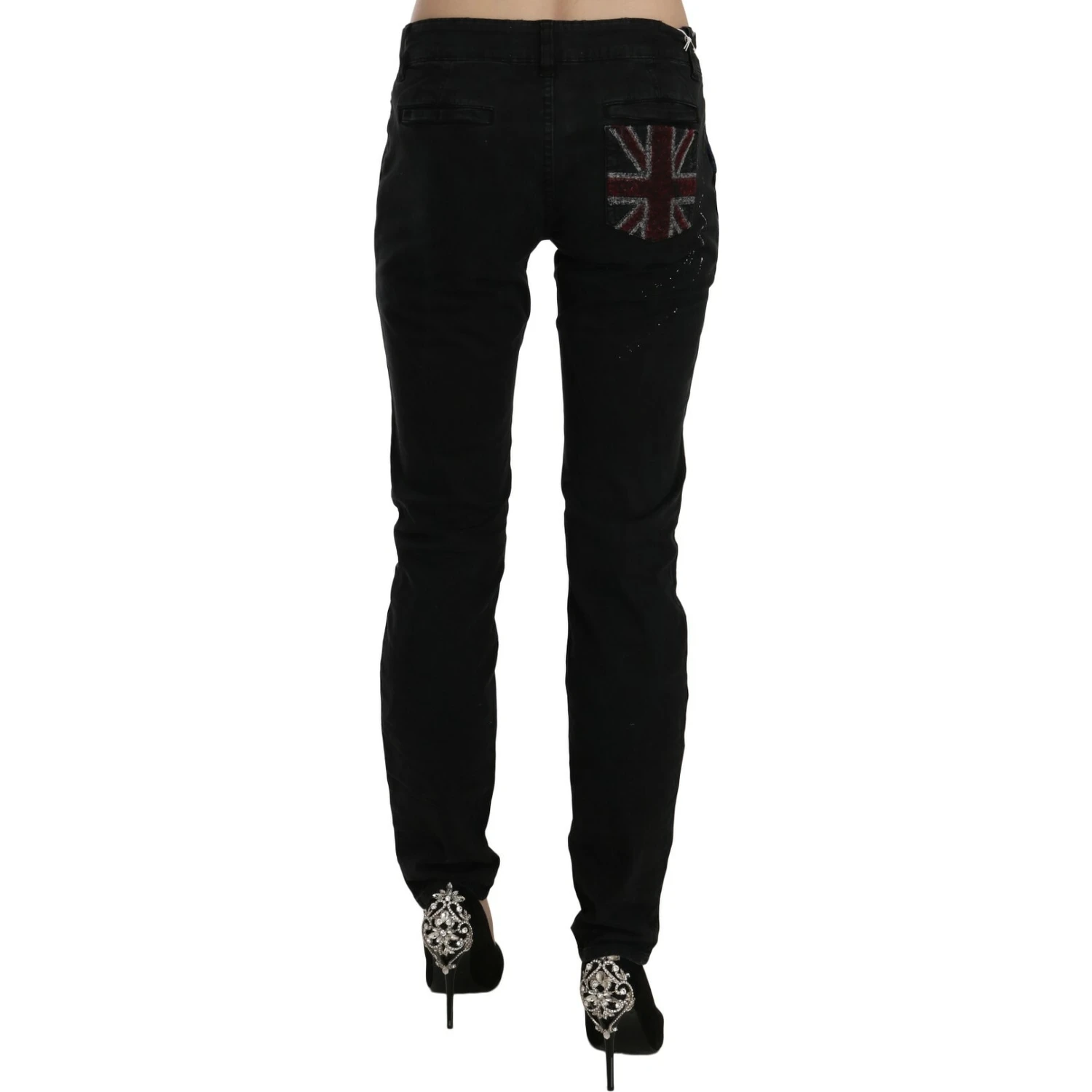 Black Low Waist White Paint Skinny Denim Pants Jeans