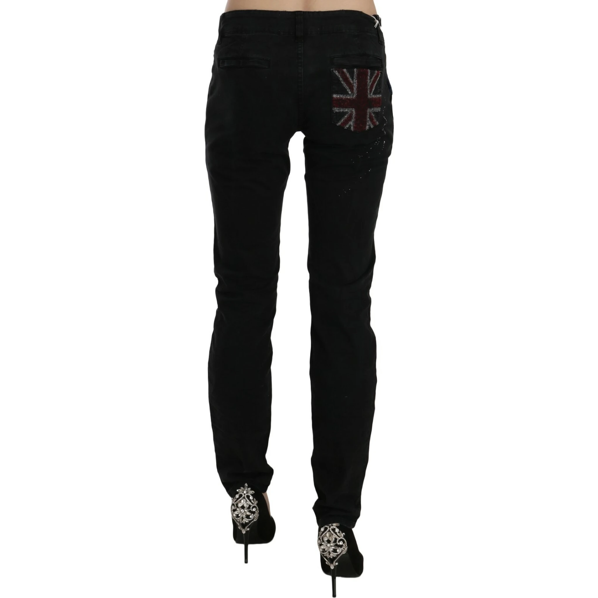 Black Low Waist White Paint Skinny Denim Pants Jeans