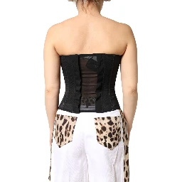 Black Silk Lace Bustier Corset Strapless Top