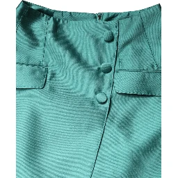 Green Polyester Button High Waist Mini Skirt