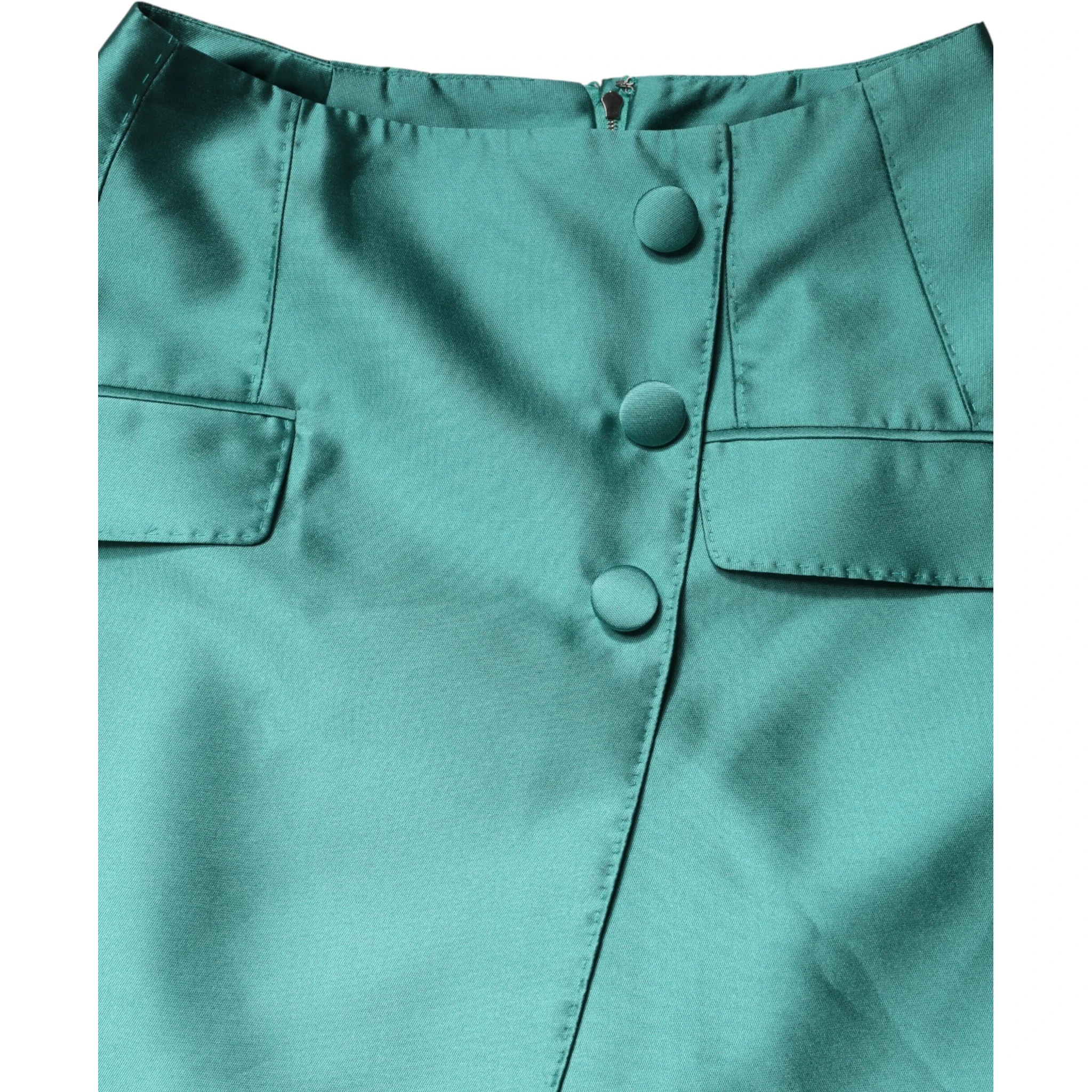 Green Polyester Button High Waist Mini Skirt