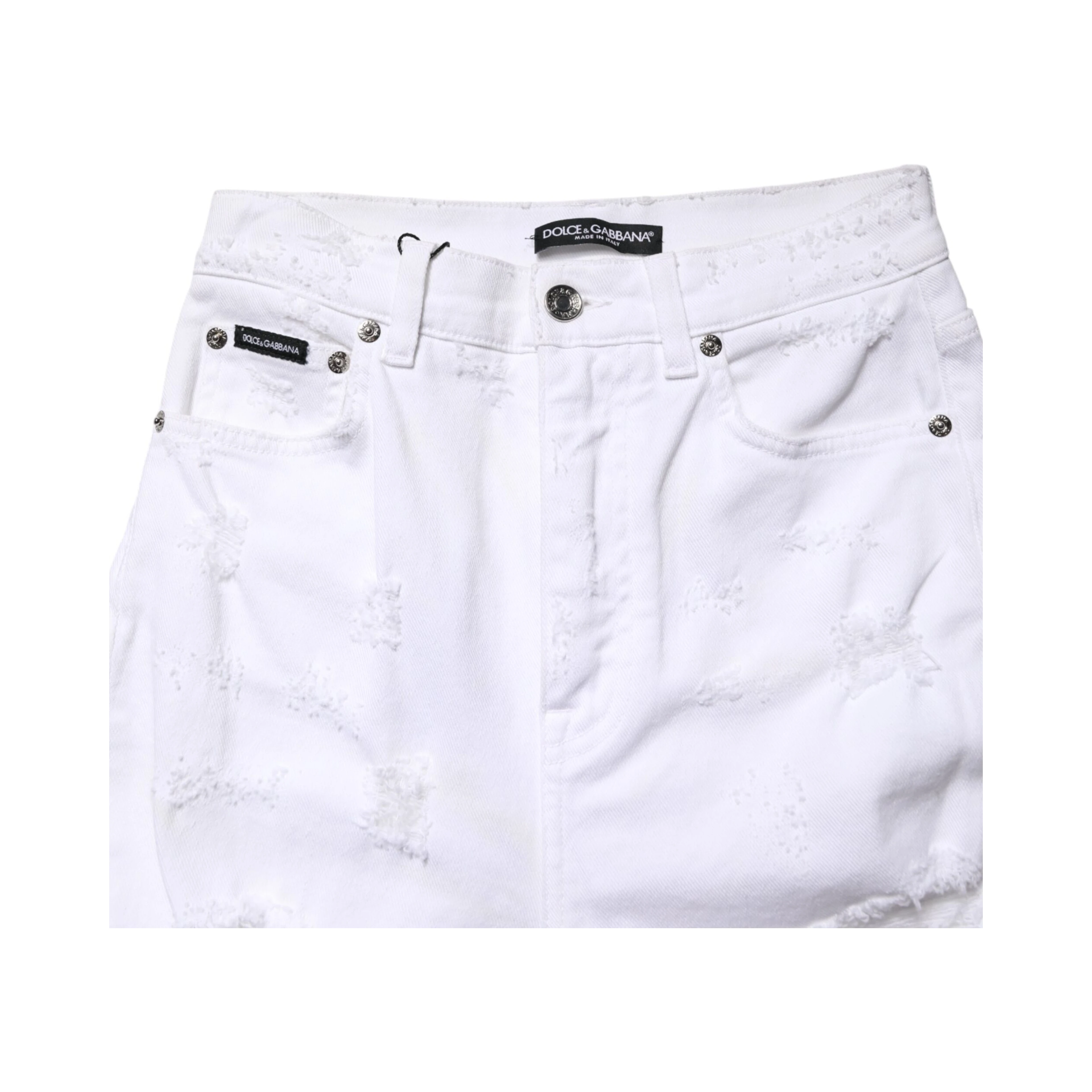 White Distressed High Waist Denim Jeans