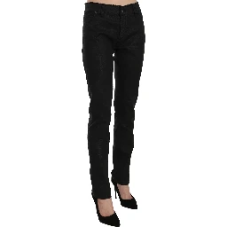 Black Mid Waist Skinny Cotton Casual Denim Jeans