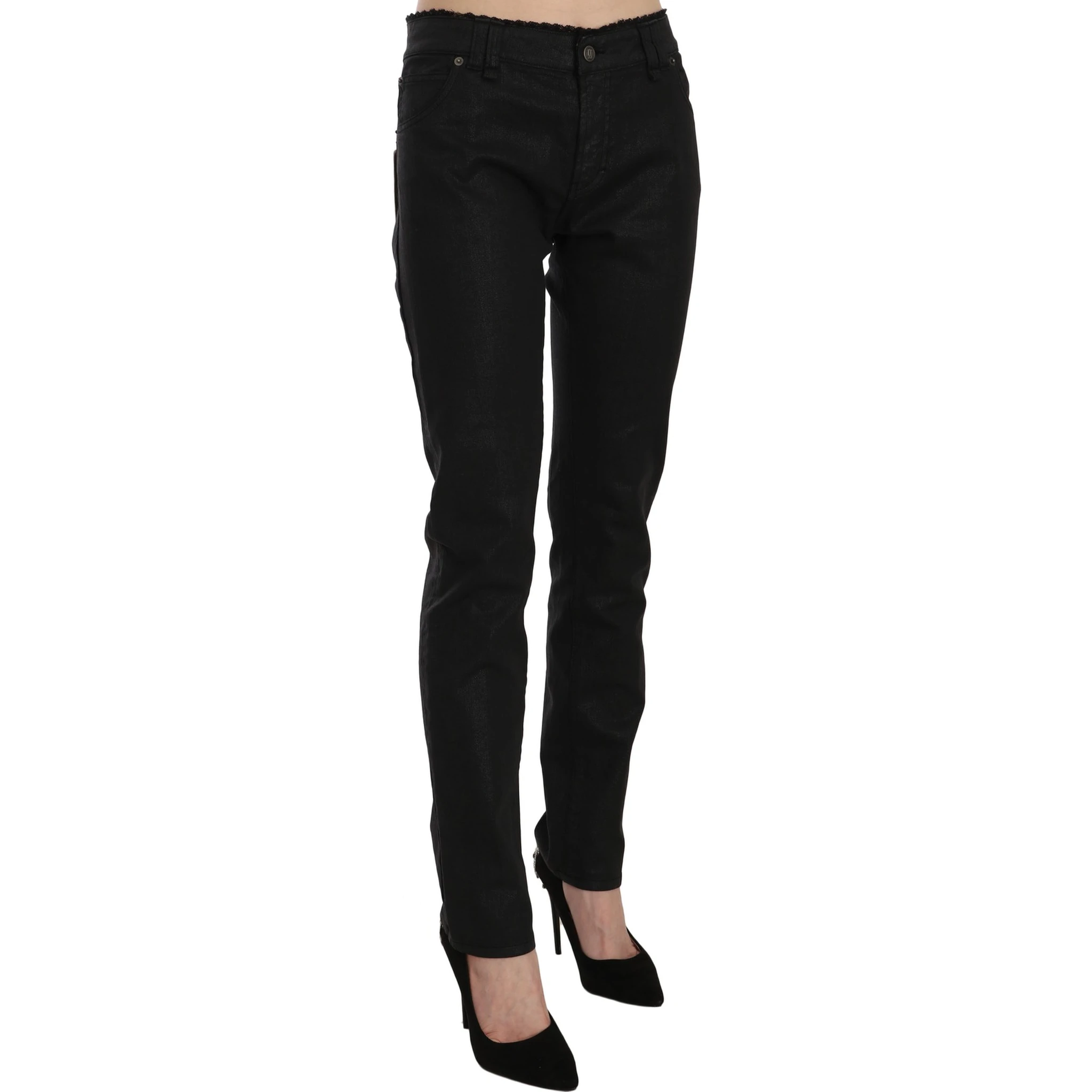 Black Mid Waist Skinny Cotton Casual Denim Jeans