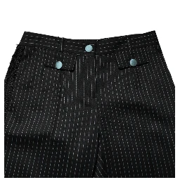 Black Wool Stripes Cropped Trouser Pants