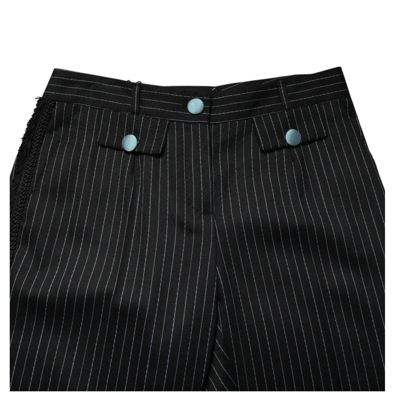 Black Wool Stripes Cropped Trouser Pants