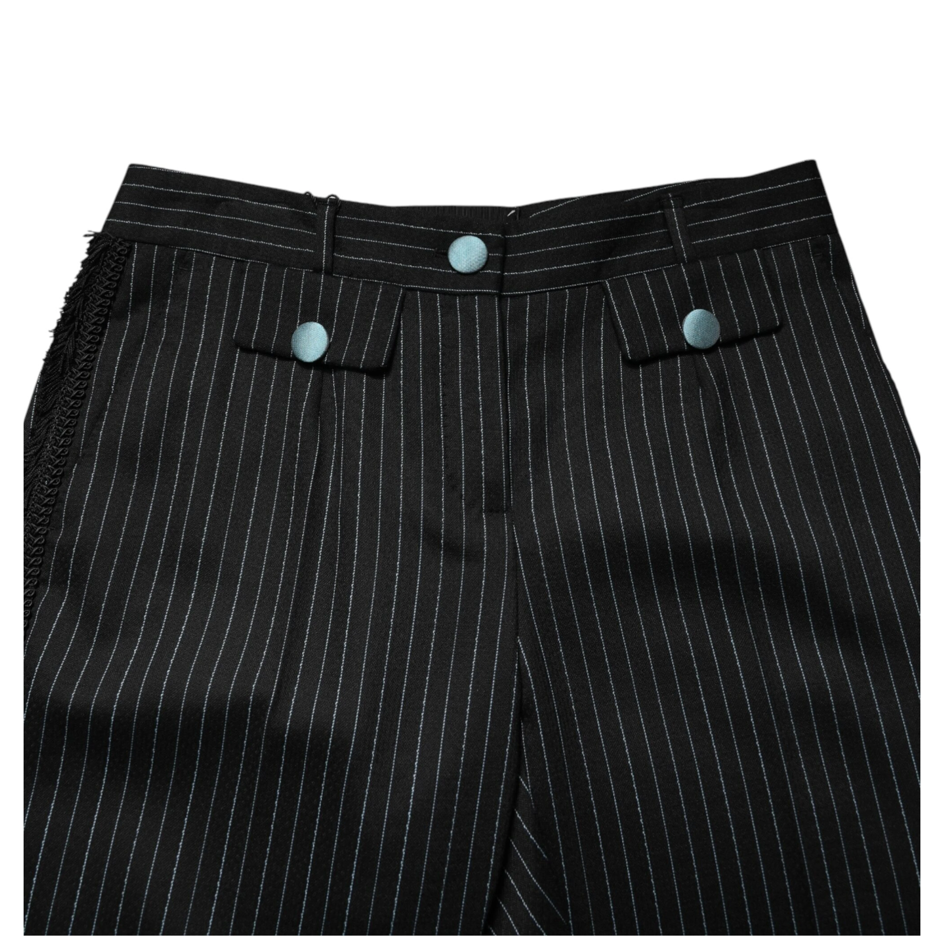 Black Wool Stripes Cropped Trouser Pants