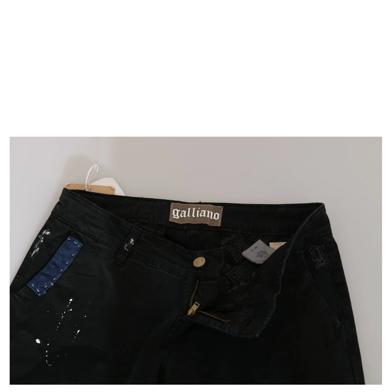 Black Low Waist White Paint Skinny Denim Pants Jeans