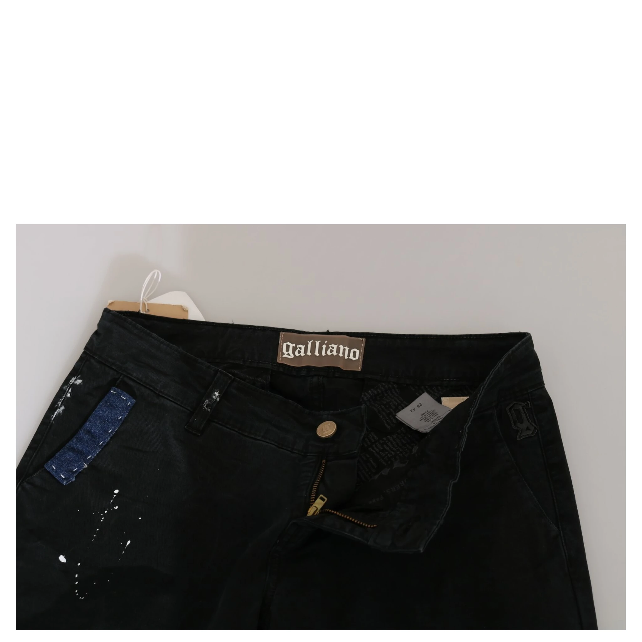 Black Low Waist White Paint Skinny Denim Pants Jeans