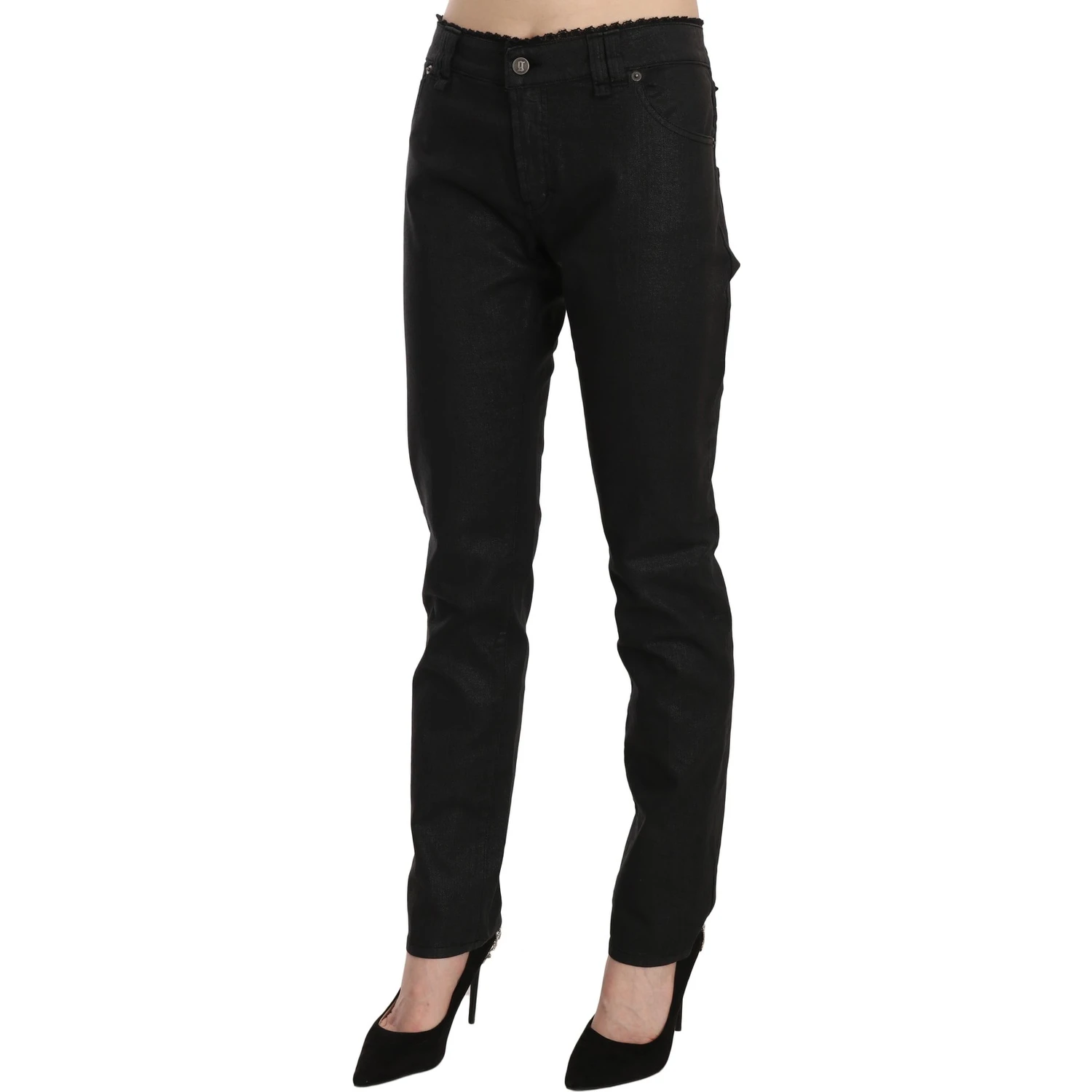 Black Mid Waist Skinny Cotton Casual Denim Jeans