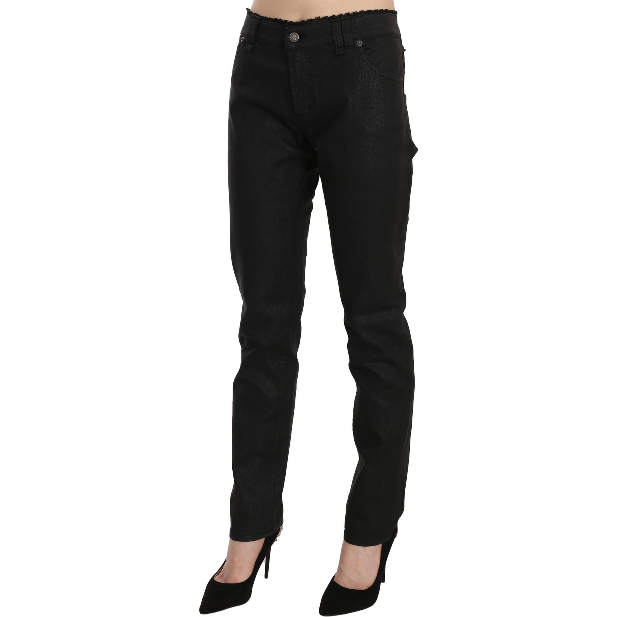 Black Mid Waist Skinny Cotton Casual Denim Jeans