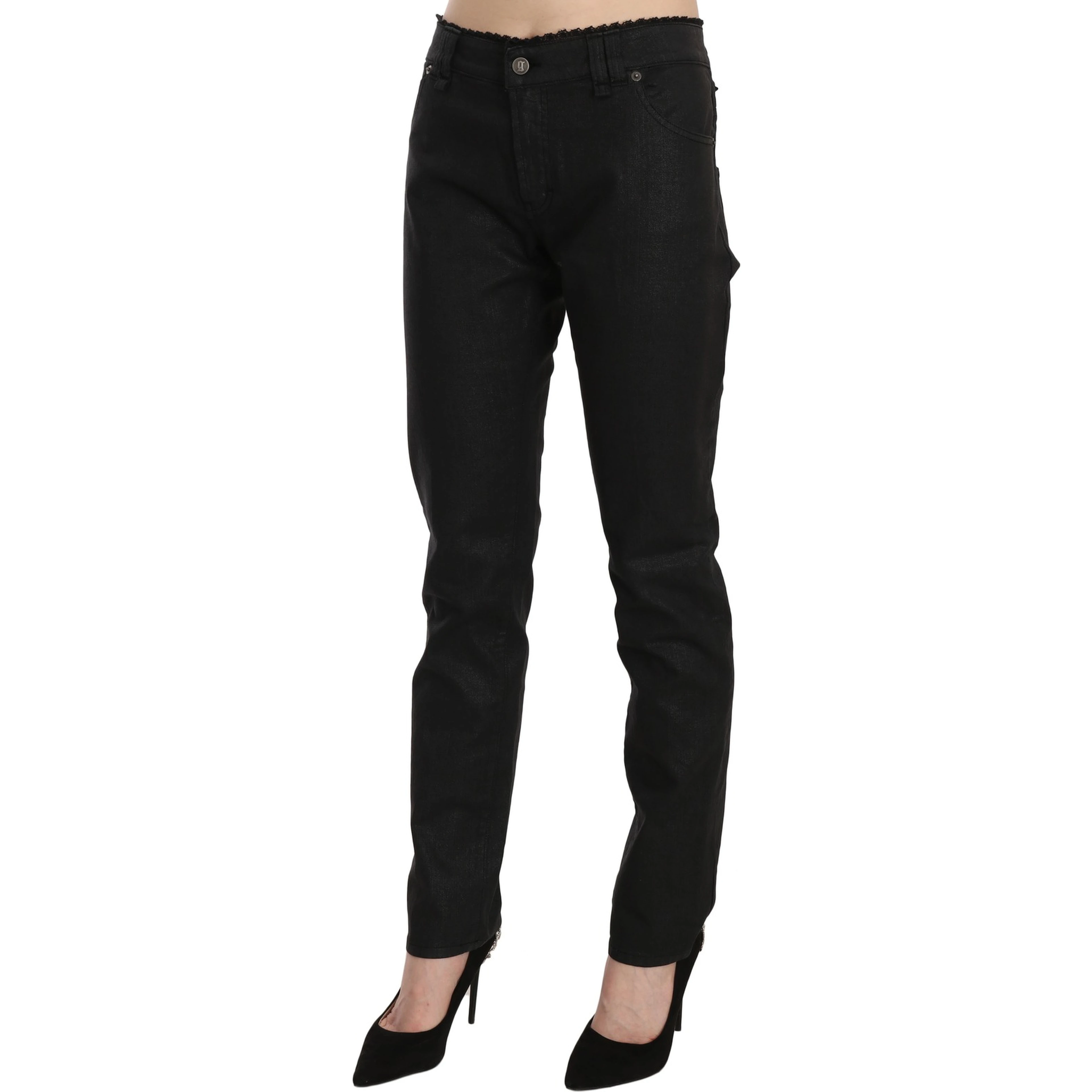 Black Mid Waist Skinny Cotton Casual Denim Jeans