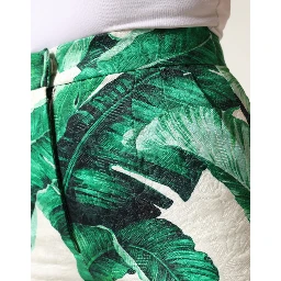 White Green Leaf High Waist Trousers Pants