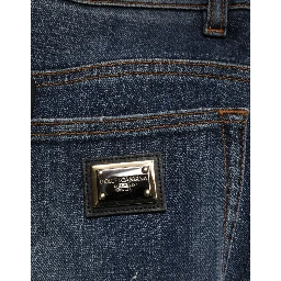Blue Cotton Rhinestone Embellish Denim Jeans