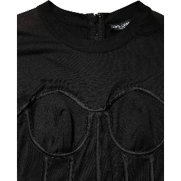 Black Cotton Bustier Corset Short Sleeves T-shirt