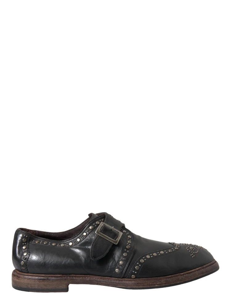 Black Leather Monk Strap Studded Dress Shoes alternative