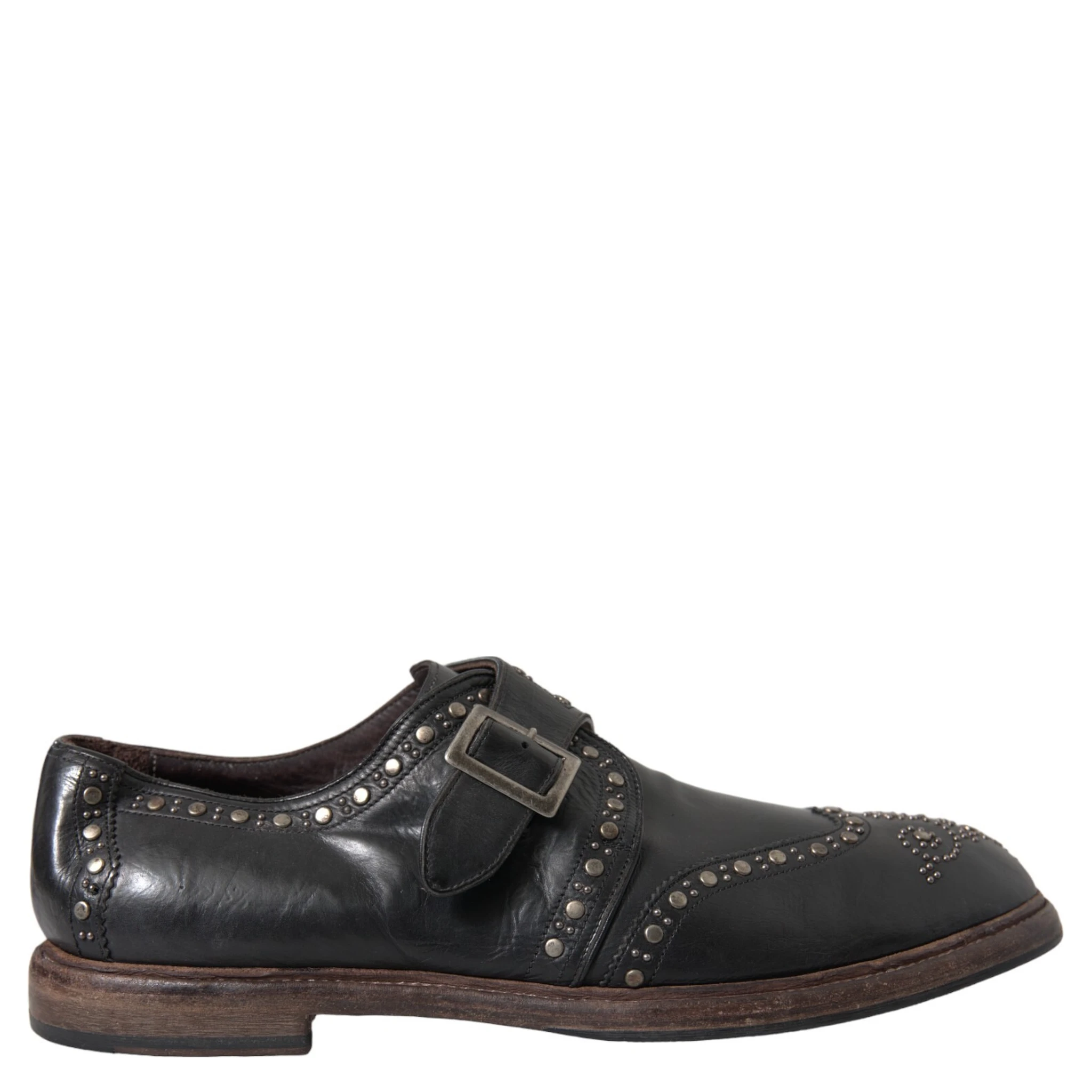 Black Leather Monk Strap Studded Dress Shoes