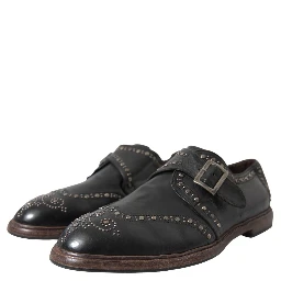 Black Leather Monk Strap Studded Dress Shoes