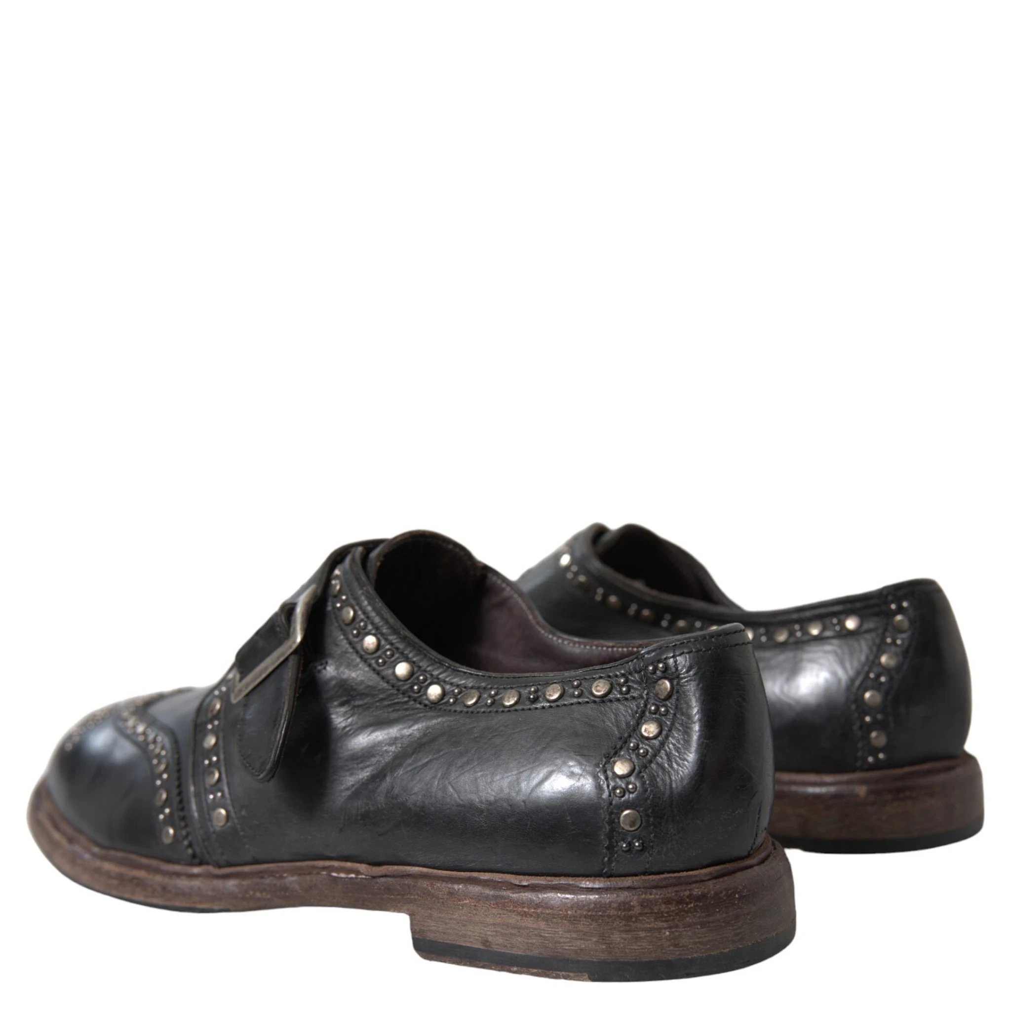 Black Leather Monk Strap Studded Dress Shoes