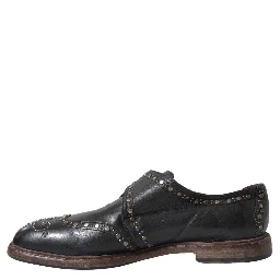 Black Leather Monk Strap Studded Dress Shoes