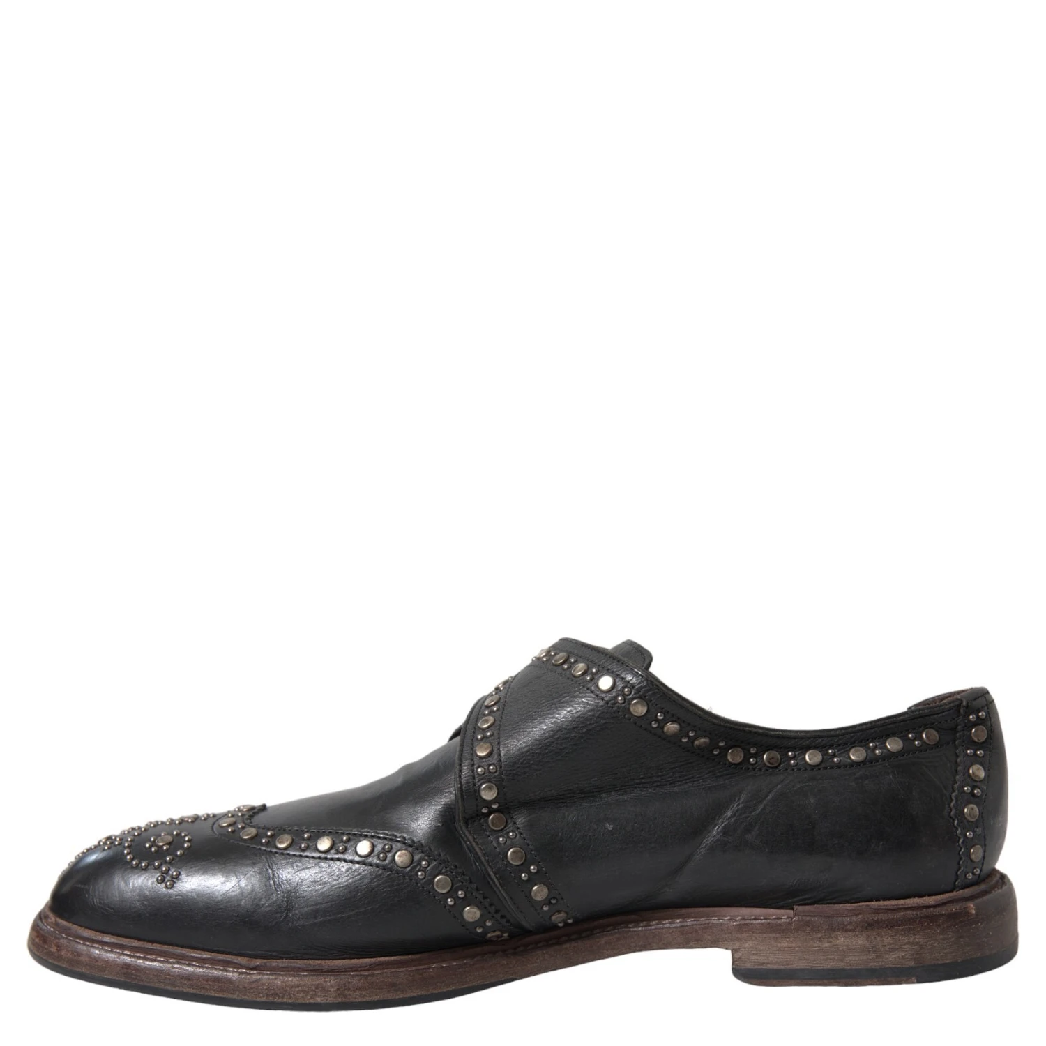 Black Leather Monk Strap Studded Dress Shoes