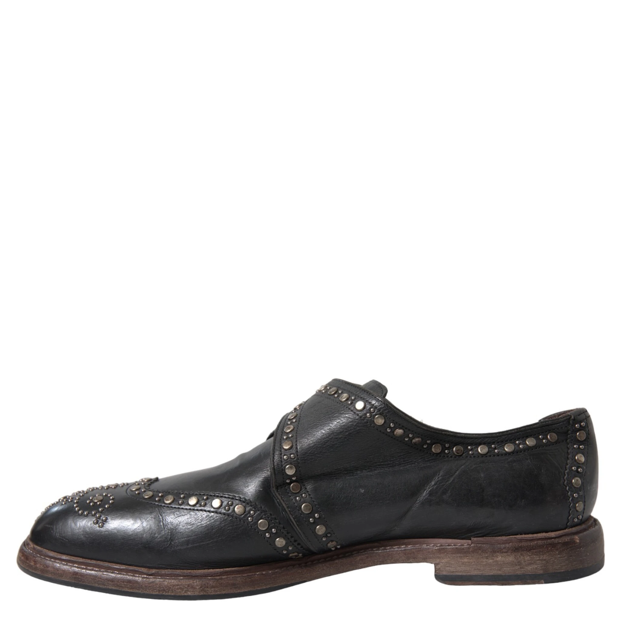 Black Leather Monk Strap Studded Dress Shoes