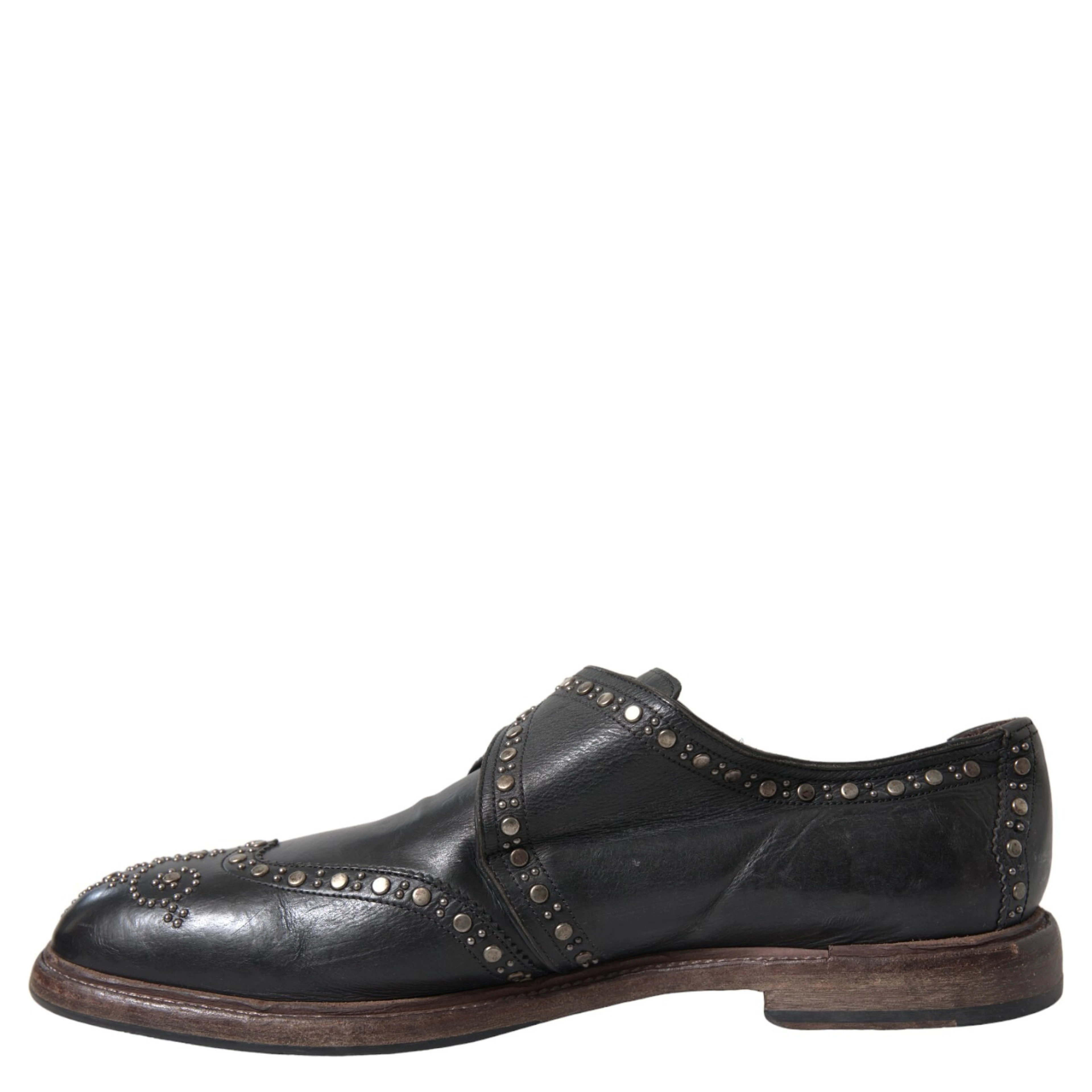 Black Leather Monk Strap Studded Dress Shoes