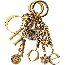 Gold-Colored Keychain with Chain Details and Letter Pendant in Brass Woman